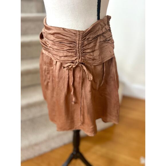 NWT Aerie Light Brown Satin Ruched Tie Mini Skirt Whimsygoth Y2K Coquette - Picture 2 of 7